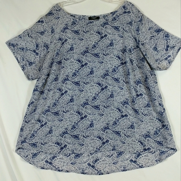 Premise Top Women's 1X Blue Paisley Short Sleeve Flowy Tunic Pleated Back Plus - Picture 1 of 10